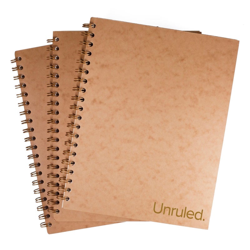 Unruled. Unruled Classic Blank Spiral Notebook, 60lb Premium Plain Paper, 70 Sheets, Recycled and Sustainable, 10.5" x 8", 3 Pack, Gold Foil/Wire - Image 1